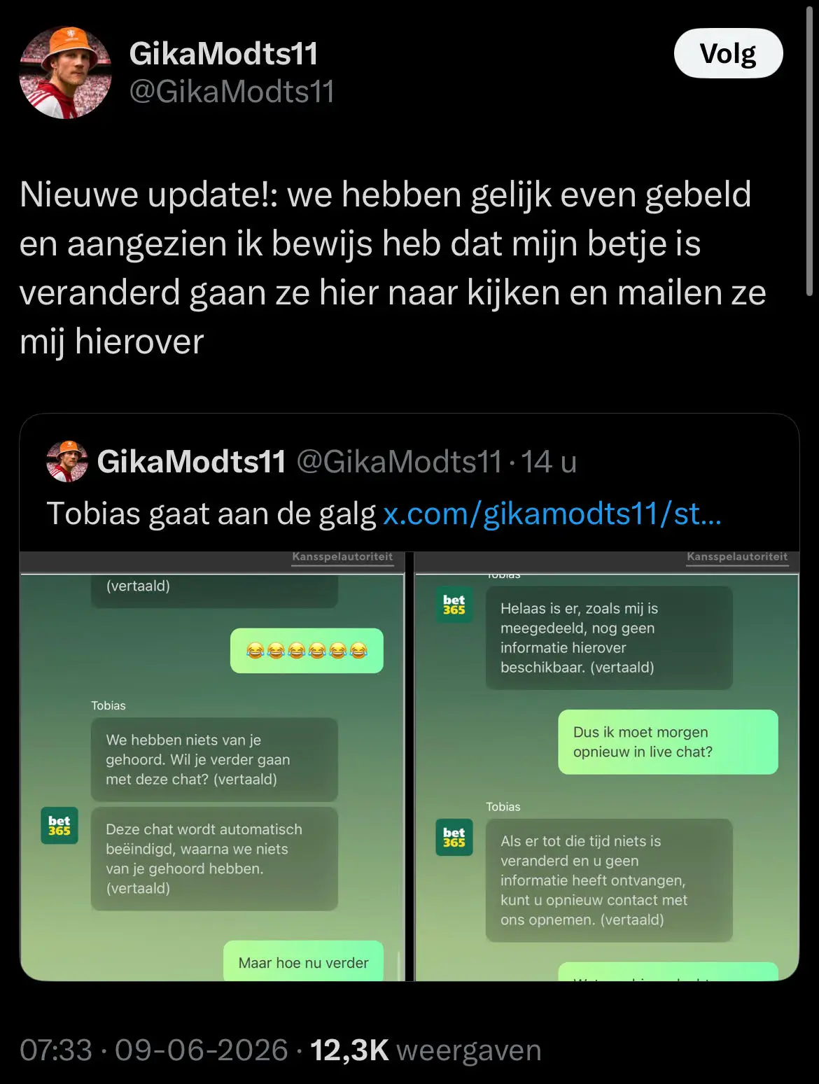 Bet365 livechat screenshot over de aangepaste Super Boost weddenschap
