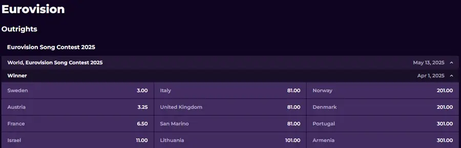 0xbet wedden op eurosong festival 2026 screenshot