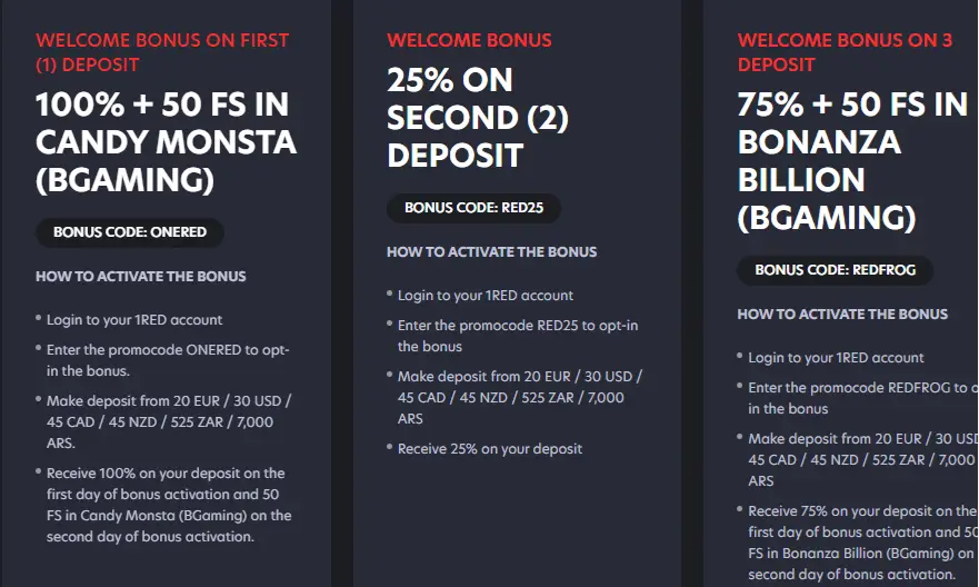 1red gaming welkomst pakket