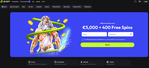 Gxspin casino hoofdpagina
