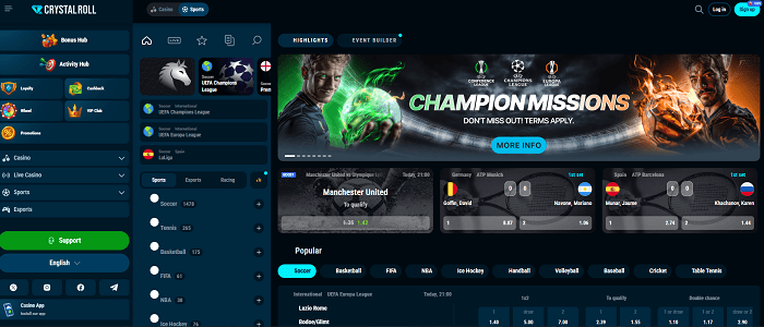 Het sportsbook van crystal roll casino