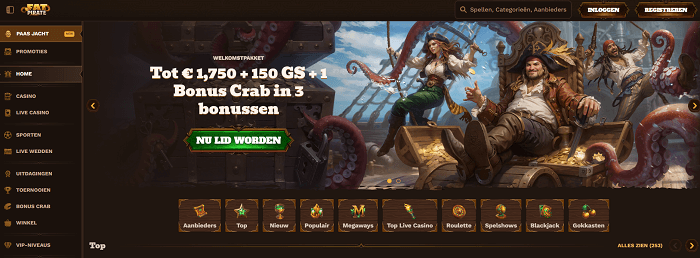 Home pagina van Fat pirate casino