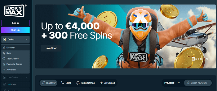 Home pagina van luckymax casino