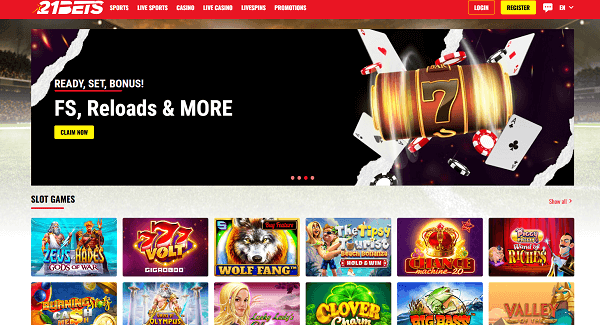 Hoofdpagina van 21bets casino