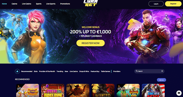 Lyrabet casino hoofdpagina