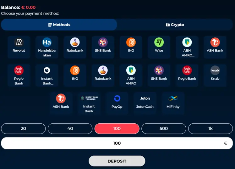 Onedun casino betalingsscherm screenshot