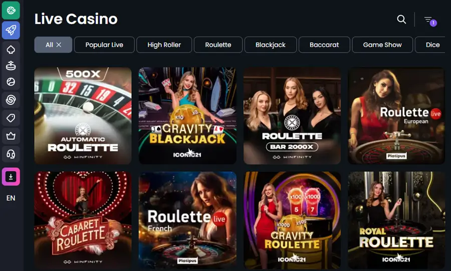 betspino live casino screenshot