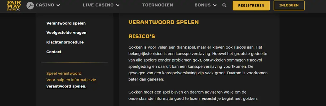 fairplay verantwoord spelen policy