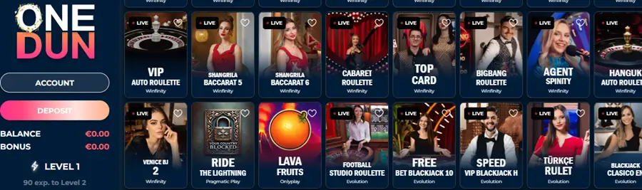 onedun casinospellen screenshot