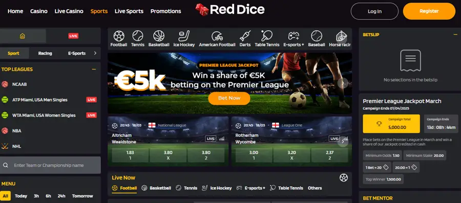 reddice sportsbook screenshot