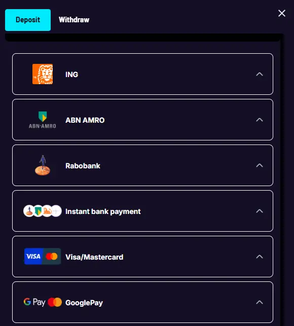 turbo wins deposit scherm wallet