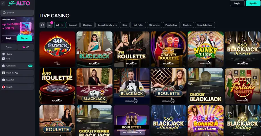 SpinAlto live casino screenshot