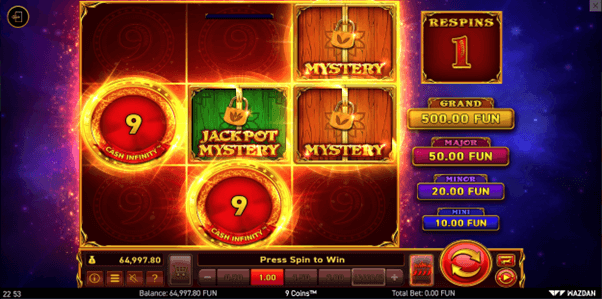 Een van de bonus games op het speelveld van de Online Casino slot 9 Coins Hold The Jackpot