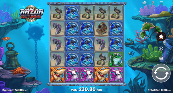 Het online Casino speelveld van de Razor Returns Slot