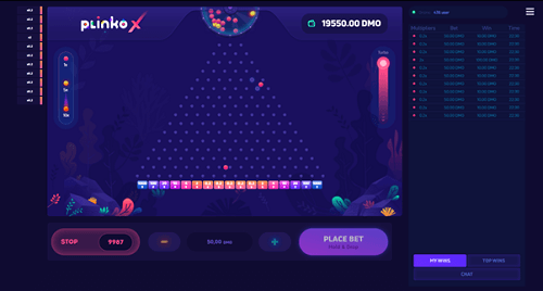 Het speelveld van de Plinko online Casino game