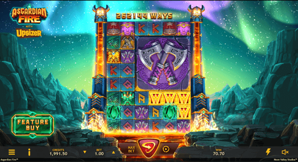 Het speelveld van de online slot Asgardian Fire