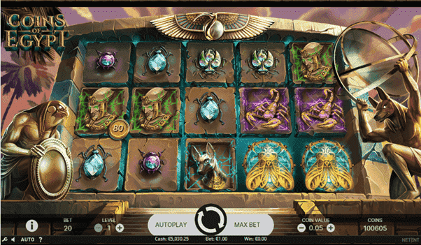 Het speelveld van de online slot Coins of Egypt
