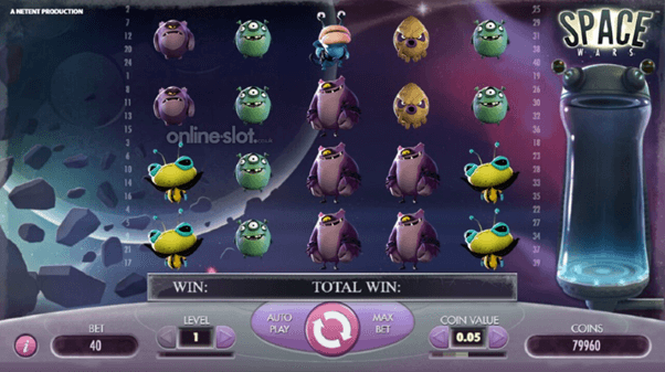 In game beeld van de online casino slot Space Wars