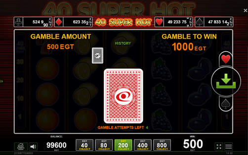 Instellingen voor de inzet voor de 40 Super Hot online slot