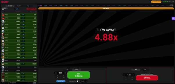 Setting the bet amount in Aviator