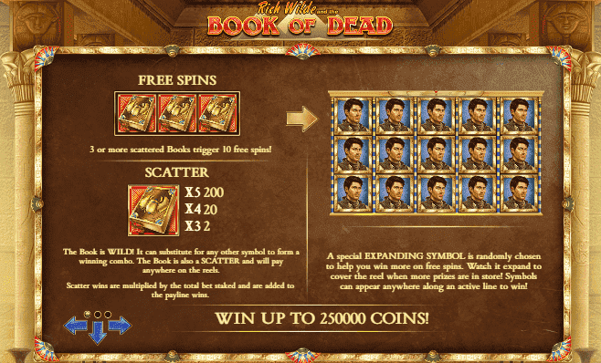 book of dead paytable