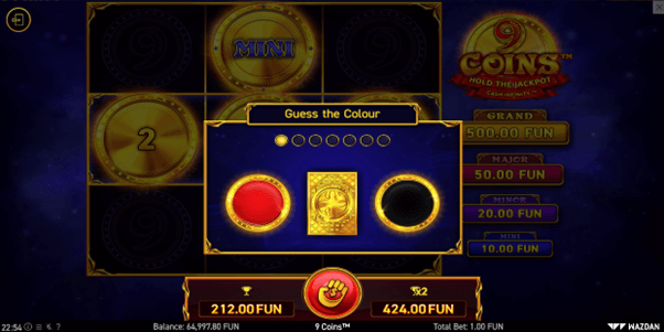 geuss the colour Feauture op de online slot 9 Coins Hold The Jackpot